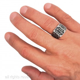 BA0085 BOBIJOO Jewelry Ring Signet Ring Steel Golden Templar Cross Ecu