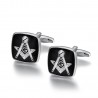 BM0003 BOBIJOO Jewelry Cufflinks, freemasonry Silver Black Square