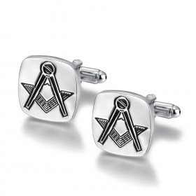 BM0004 BOBIJOO Jewelry Cufflinks, freemasonry Silver Engraved Square