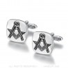 BM0004 BOBIJOO Jewelry Cufflinks, freemasonry Silver Engraved Square