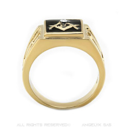 Bague Chevalière Franc Maçon Acier Or Diamant bobijoo