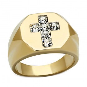 Bague Chevalière Croix Diamants Jesus Acier Or bobijoo