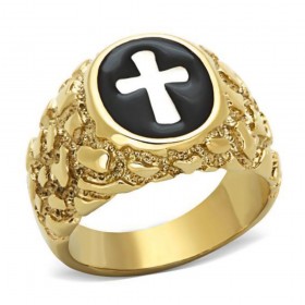 Ring Siegelring Kreuz Jesus Vergoldet, Gold