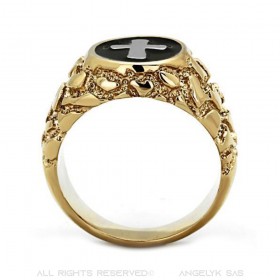 Ring Signet ring Cross Jesus Gold-plated finish