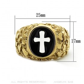 Ring Siegelring Kreuz Jesus Vergoldet, Gold