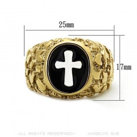 Ring Signet ring Cross Jesus Gold-plated finish