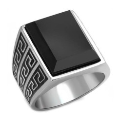 Ring Large Cabochon Cisellé Stainless Steel Onyx