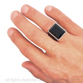 Ring Große Cabochon Cisellé Edelstahl Onyx