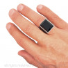 Ring Large Cabochon Cisellé Stainless Steel Onyx