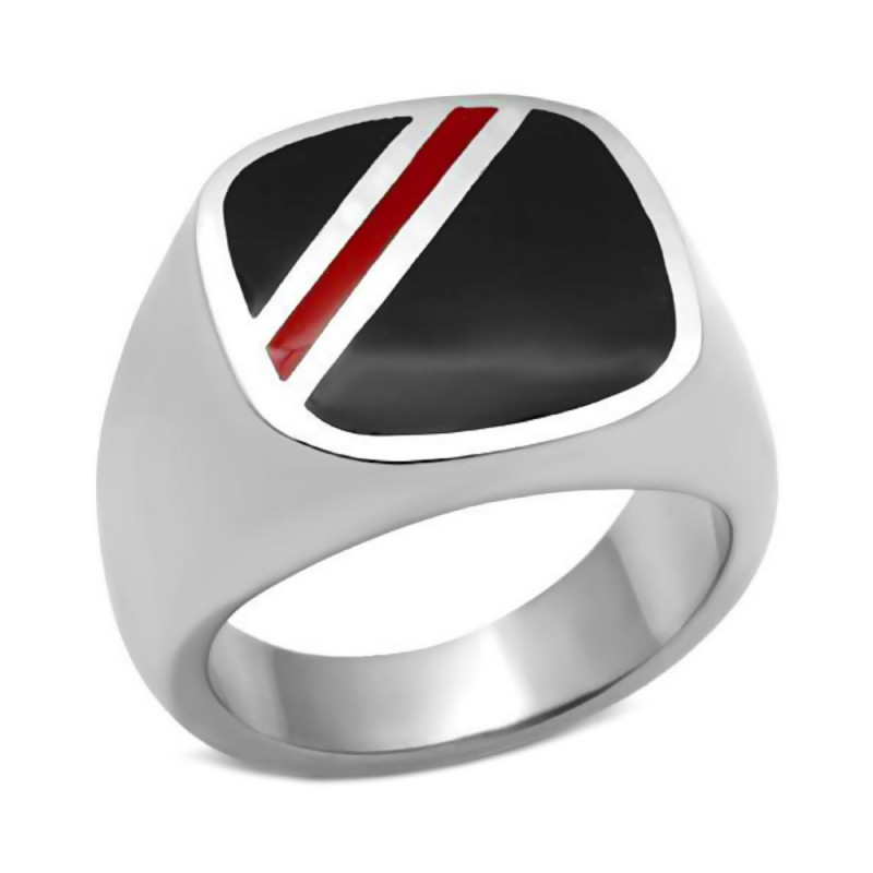 Anello Con Cabochon Di Onice Rosso Bordato In Acciaio Inox