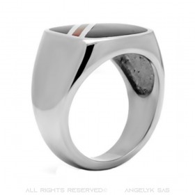 Ring Mit Cabochon-Onyx Roten Umrandung Edelstahl