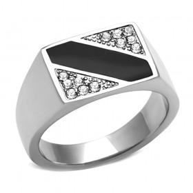 Bague Cabochon Acier 316L Email Noir Rectangle et Cristaux bobijoo