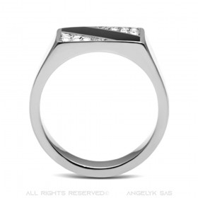 Bague Cabochon Acier 316L Email Noir Rectangle et Cristaux bobijoo