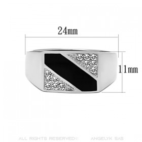 Bague Cabochon Acier 316L Email Noir Rectangle et Cristaux bobijoo