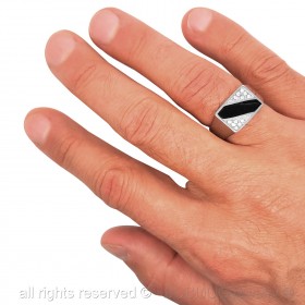 Ring Cabochon Onyx and Zirconia Rectangle