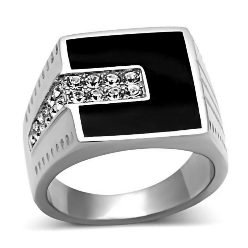 Ring Cabochon Quadrat mit Onyx und Zirkon