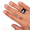 Ring Cabochon Quadrat mit Onyx und Zirkon