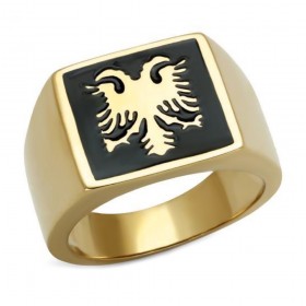 Bague Chevalière Aigle à Deux Têtes Acier Or Cabochon bobijoo