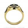 Ring Signet Ring Round Freemason Gilded Gold Finish Black