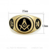 Ring Signet Ring Round Freemason Gilded Gold Finish Black