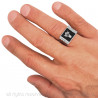 Bague Homme Franc-Maçon Acier Argenté Email Noir Diamants bobijoo