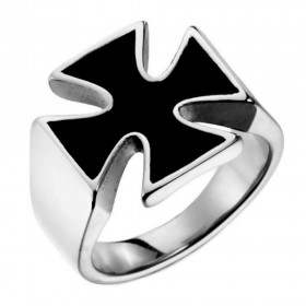 Bague Croix Malte Templier Chevalier Biker Acier 316L bobijoo