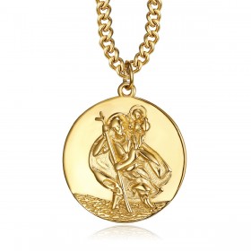 PE0258 BOBIJOO Jewelry Anhänger Halskette Saint-Christophe-Reisender Stahl Gold 25mm