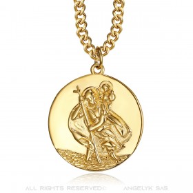 PE0258 BOBIJOO Jewelry Pendant Necklace, Saint Christopher Traveller Steel Gold 25mm
