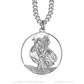 PE0259 BOBIJOO Jewelry Pendant Necklace, Saint Christopher Traveler Steel 25mm