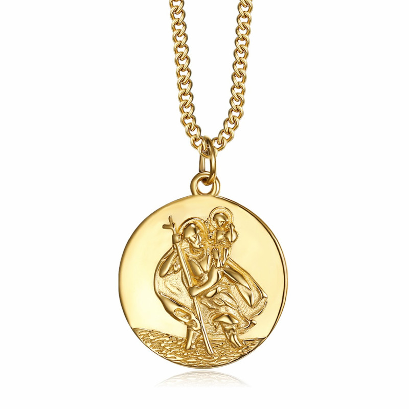 PE0260 BOBIJOO Jewelry Anhänger Halskette Saint Christophe Reisenden Edelstahl Gold 20mm