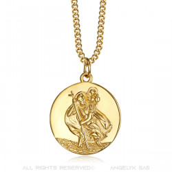 Pendentif Collier Saint Christophe Voyageur Acier Or 20mm bobijoo