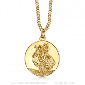 PE0260 BOBIJOO Jewelry Pendant Necklace, Saint Christopher Traveller Steel Gold 20mm