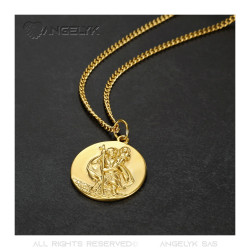 PE0260 BOBIJOO Jewelry Pendant Necklace, Saint Christopher Traveller Steel Gold 20mm