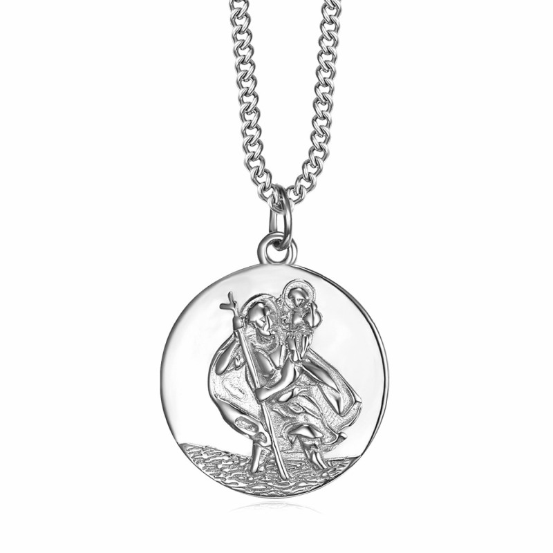 Pendentif Collier Saint Christophe Voyageur Acier 20mm bobijoo