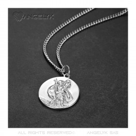 PE0261 BOBIJOO Jewelry Pendant Necklace, Saint Christopher Traveler Steel 20mm