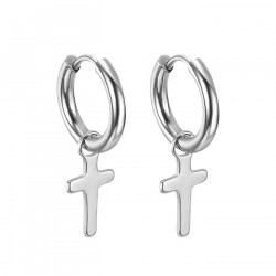 BOH0001 BOBIJOO Jewelry Pair earrings Man Creole Catholic Cross stainless Steel