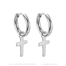 Paire Boucles d'Oreilles Homme Créoles Croix Catholique Acier bobijoo