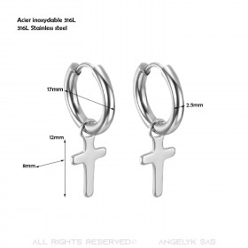 BOH0001 BOBIJOO Jewelry el Par de aretes Hombre Criollo Cruz Católica de Acero inoxidable