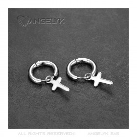 Paire Boucles d'Oreilles Homme Créoles Croix Catholique Acier bobijoo