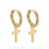 Pair of Men's Creole Earrings Catholic Cross Gold Steel bobijoo