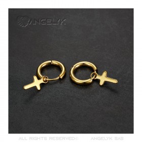 Paire Boucles d'Oreilles Homme Créoles Croix Catholique Acier or bobijoo