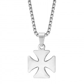 PE0128S BOBIJOO Jewelry Pendant Cross Pattee Templar Knight Steel + Chain