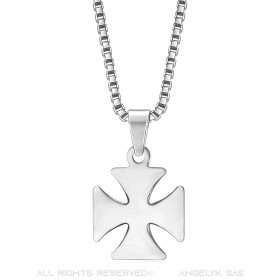 PE0128S BOBIJOO Jewelry Pendant Cross Pattee Templar Knight Steel + Chain
