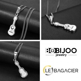 PE0180S BOBIJOO Jewelry Pequeño, Discreto, Colgante de la Guitarra de Acero Inoxidable 316L