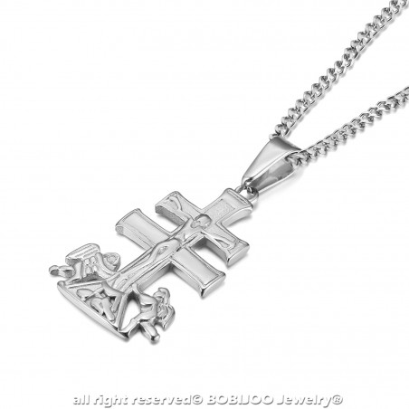 BOBIJOO JEWELRY Anhänger Halskette Kreuz von Caravaca de la Cruz 32mm Stahl Silber 316L Kette 