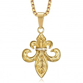 PE0262 BOBIJOO Jewelry Pendant Fleur de Lys Steel, Zirconium, Gold, Chain,