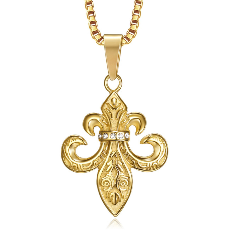 PE0262 BOBIJOO Jewelry Pendant Fleur de Lys Steel, Zirconium, Gold, Chain,