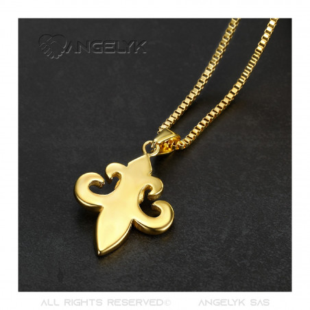 PE0262 BOBIJOO Jewelry Pendant Fleur de Lys Steel, Zirconium, Gold, Chain,