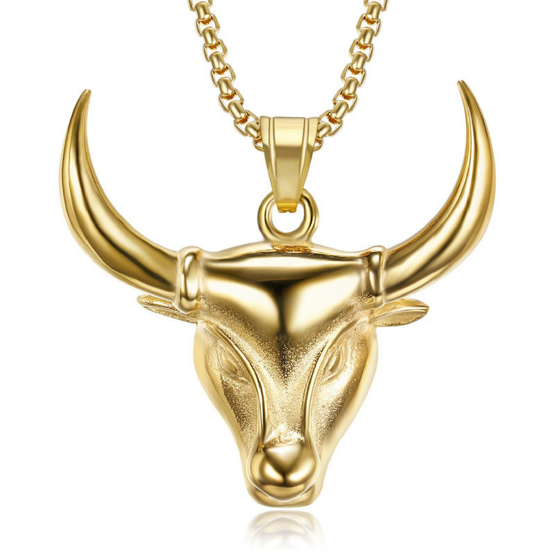 PE0274 BOBIJOO Jewelry Pendant Head of Camargue Bull Steel Gold Gardian