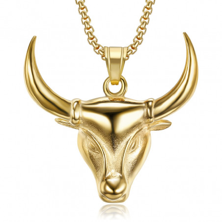 PE0274 BOBIJOO Jewelry Pendant Head of Camargue Bull Steel Gold Gardian